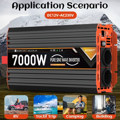 7000W Omvormer – Power Inverter – Stroomomzetter – Spanningsomzetter – Spanningsomvormer – Pure Sinusgolf – Overbelastingsbeveiliging – Aluminium Behuizing