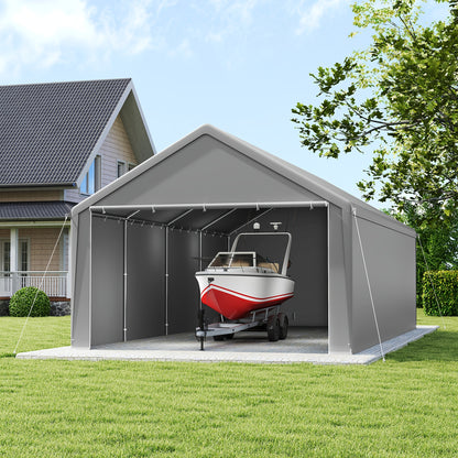 Carport – Garage Tent – Opslag Tent – Garage Canopy – Vouw Gazebo – 3x6m – PE Dak – Met Rolgordijnen en Ramen – Grijs Wit - QUORE