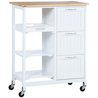 White Heavy-Duty Mobile Kitchen Cart with 3 Drawers & 3 Shelves, Rolling Storage Trolley with Worktop, Compact Space-Saving Design on 4-Wheels, Easy Assembly, Non-Wood (Metal/Like) for Small Kitchens, Pantry, Apartments (67