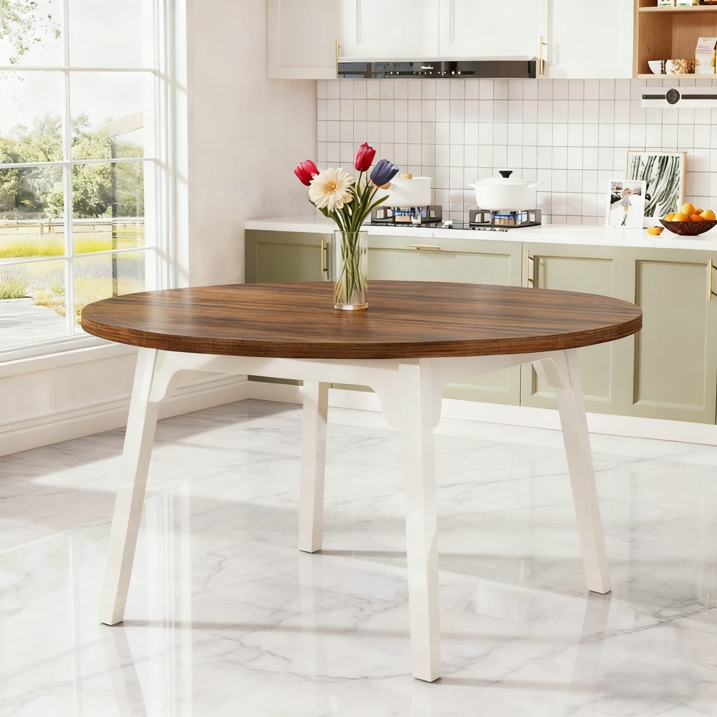 Eettafel – Tafel – Keukentafel – Ronde Tafel – Eetkamertafel – 120 cm – Krasbestendig MDF Blad – Uitbreekbaar Blad voor 4-6 Personen