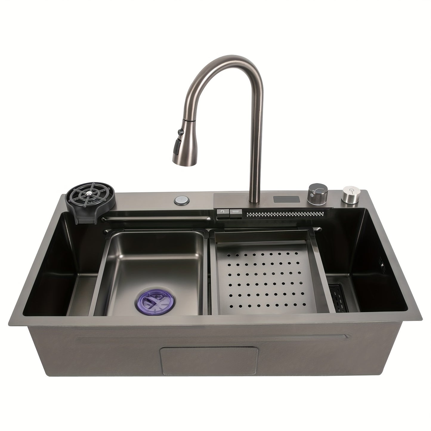 Keukenwasbak – Spoelbak – Gootsteen – Wasbak – Spoelbakken – RVS 201 – Ruim 80x46x20 cm – Elektronische Uittrekbare Kraan