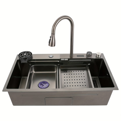Keukenwasbak – Spoelbak – Gootsteen – Wasbak – Spoelbakken – RVS 201 – Ruim 80x46x20 cm – Elektronische Uittrekbare Kraan