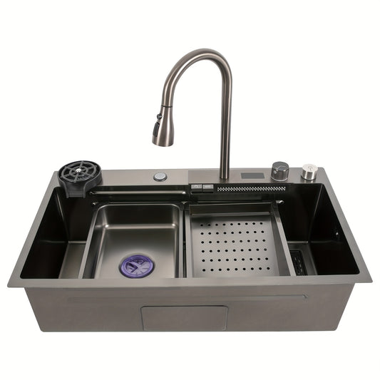 Keukenwasbak – Spoelbak – Gootsteen – Wasbak – Spoelbakken – RVS 201 – Ruim 80x46x20 cm – Elektronische Uittrekbare Kraan