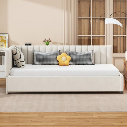 Bedbank – Slaapbank – Logeerbed – Sofa – Bedbank Beige – Huidvriendelijke Velvet Bekleding – Lattenbodem 90x200 cm