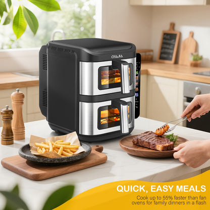 Heteluchtfriteuse – Airfryer – Friteuse – Luchtfriteuse – Digitale Oven – 11 Liter Capaciteit – Dubbele Mand met Cook & Sync Systeem