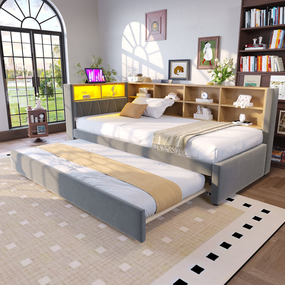 Moderne Slaapbank – Sofa Bed – Slaapbank Met Uitschuifbed – Logeerbank – Slaapbank Met Opbergruimte – Donkergrijs – 2 Persoons Slaapplaatsen 90x200/90x190 cm – Vlekbestendige Flanelstof