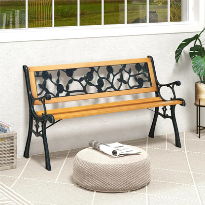Tuinbank – Buitenbank – Balkonbank – Parkbank – Houten Bank – Weerbestendig Hout – Stevig Metalen Frame – 2 Persoons – 126 x 52 x 74 cm