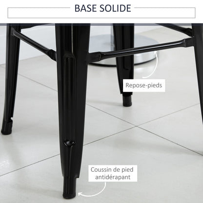 Barstoel – Barkruk – Barstoel Kruk – Barkrukken – Keukenstoel – Industrieel Design – Met Rugleuning en Voetsteun – Zithoogte 76,5 cm – Zwart Metaal