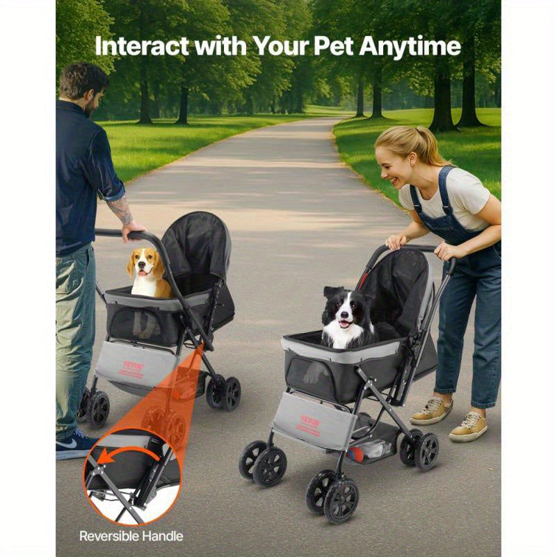 Hondenbuggy – Dierenwagen – Wandelwagen – Hondenkar – Huisdierenbuggy – Inklapbaar – Omkeerbare Duwbeugel – Roestvrij Stalen Frame – Geschikt tot 20 kg
