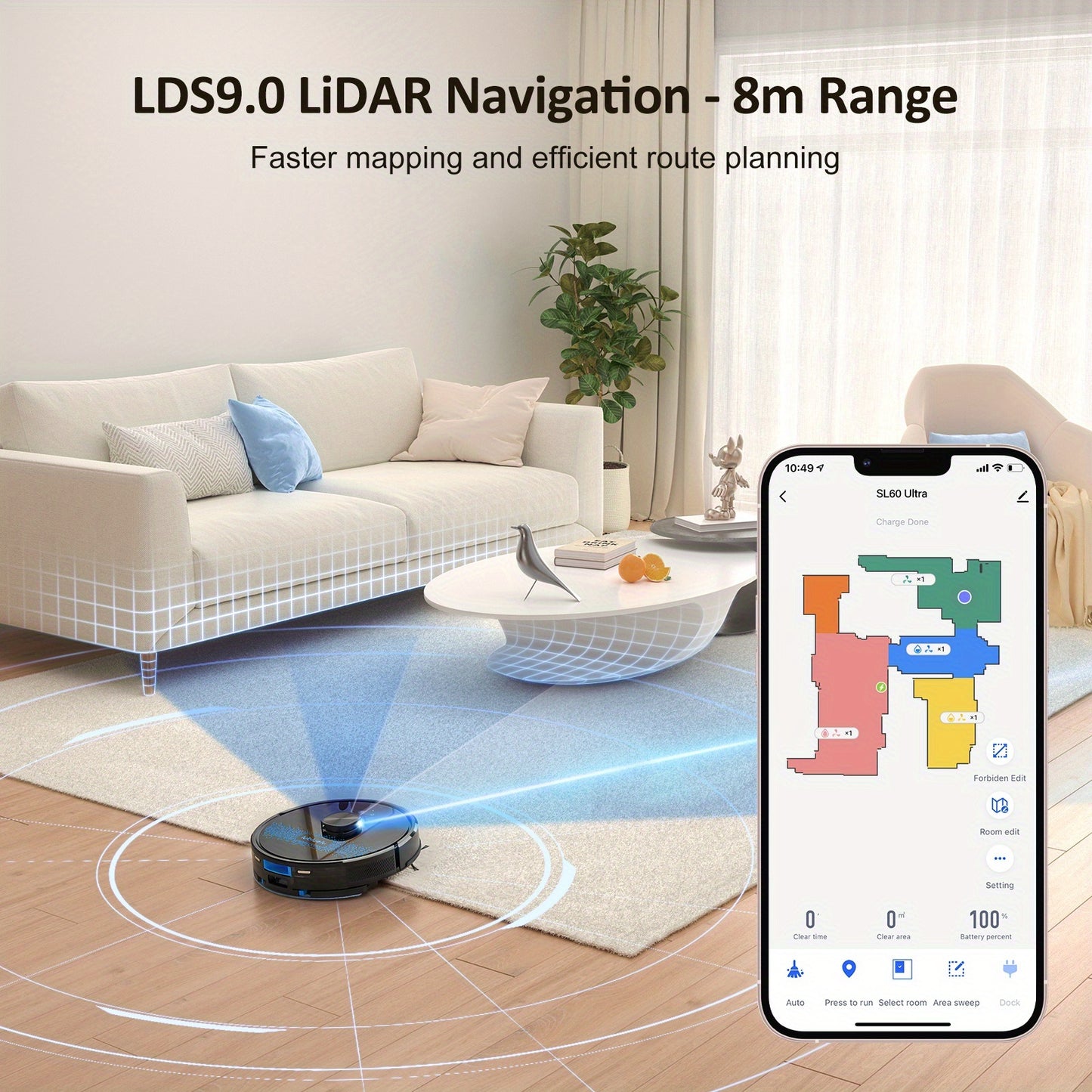 Robotstofzuiger SL61 – Robotstofzuiger En Dweil – Automatische Stofzuiger – Slimme Reinigingsrobot – Dweilrobot – 4500Pa Zuigkracht – Laser Navigatie Met SLAM-Technologie