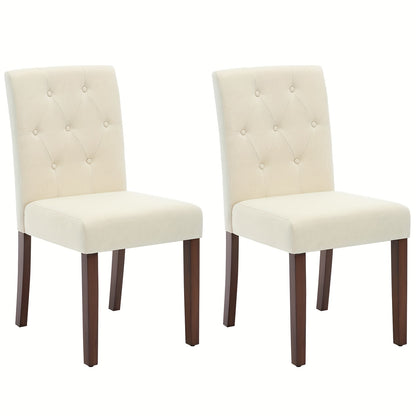 Eetkamerstoelen – Stoelen – Dining Chairs – Keukenstoelen – Zitmeubels – Beige Set van 2 – Stevig Houten Frame – Comfortabele Gevoerde Zitting