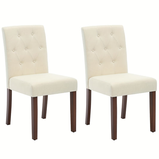 Eetkamerstoelen – Stoelen – Dining Chairs – Keukenstoelen – Zitmeubels – Beige Set van 2 – Stevig Houten Frame – Comfortabele Gevoerde Zitting