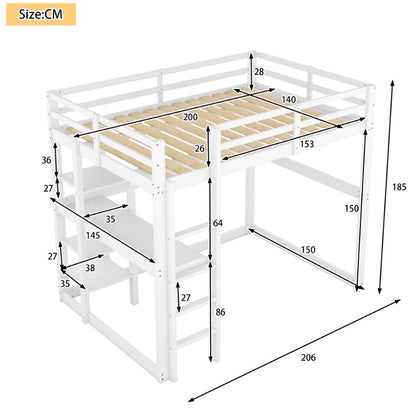 Halfhoogslaper – Hoogslaper – Stapelbed – Bedframe Met Bureau – Bed Met Opbergruimte – Gemaakt Van Grenenhout – Inclusief 4 Planken – Afmetingen 140x200 cm