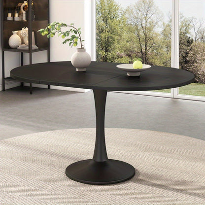 Uitbreidbare Ovale Tafel – Eettafel – Koffietafel – Werktafel – Tafeltje – Zwart MDF – 100-140 cm Lengte – Stevig Tot 100 kg