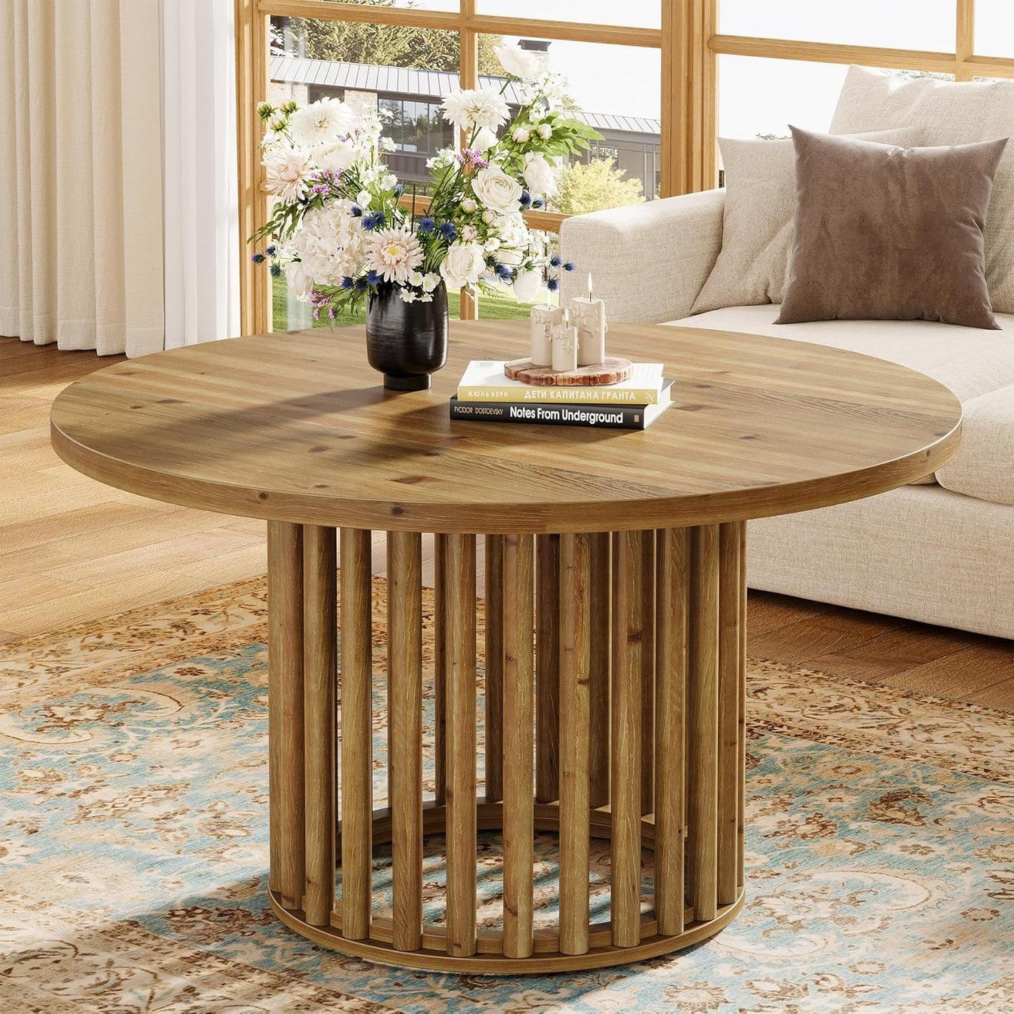 Ronde Salontafel – Bijzettafel – Koffietafel – Accenttafel – Houten Tafel – Massief Hout – 80 cm Diameter – Ruimtebesparend Ontwerp