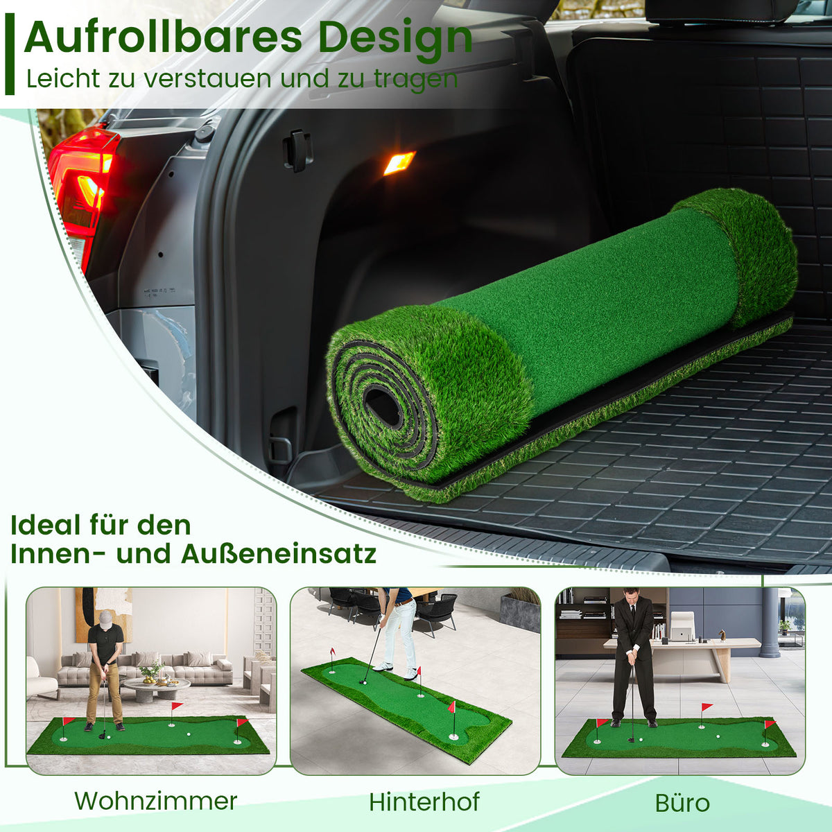 Golf Putting Green – Golf Oefenmat – Putting Mat – Indoor Golf Set – Golf Trainingsmat – Professionele Kwaliteit – Inclusief 2 Golfballen en 3 Holes