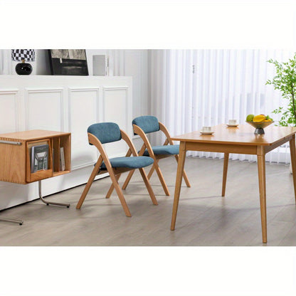 Klapstoel – Vouwstoel – Opvouwbare Stoel – Eettafelstoel – Stoel – Stevig Beukenhouten Frame – Zachte Afneembare Kussens – Set van 2 – Ruimtebesparend & Comfortabel – Modern Blauw