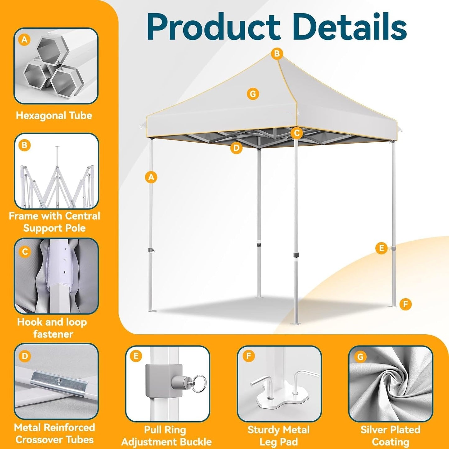 2×2m Pop-Up Canopy with 4 Side Walls, UPF50+ Sunshade, 3 Adjustable Heights, Upgraded Octagonal Tube for Picnic Beach Backyard Commercial Events