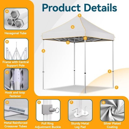 2×2m Pop-Up Canopy with 4 Side Walls, UPF50+ Sunshade, 3 Adjustable Heights, Upgraded Octagonal Tube for Picnic Beach Backyard Commercial Events