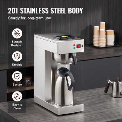 Filterkoffiezetapparaat – Koffiezetter – Koffiemachine – Dripkoffiezetter – Thermoskan – 12 Kopjes Capaciteit – Roestvrijstalen Behuizing
