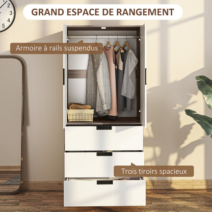 Kledingkast – Garderobekast – Linnenkast – Opbergkast – Dressoir – 80x50x180 cm – Met 3 Laden en Roede – Modern Bruin