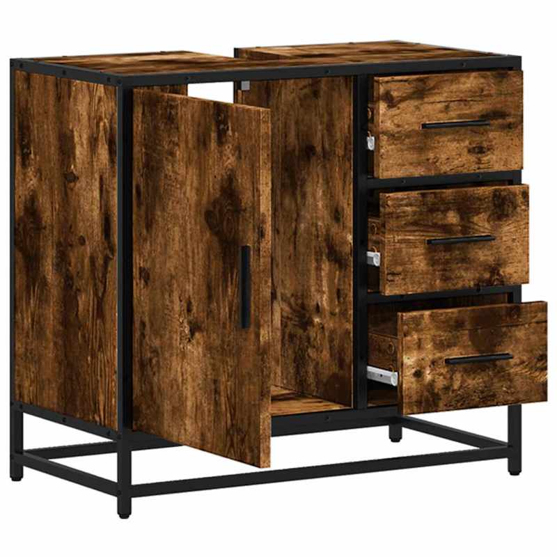 Badkamermeubel – Badmeubel – Wastafelmeubel – Onderbouwkast – Badkamerkast – Smoked Oak Kleur – Ruimtebesparend Design – 65x33x60 cm