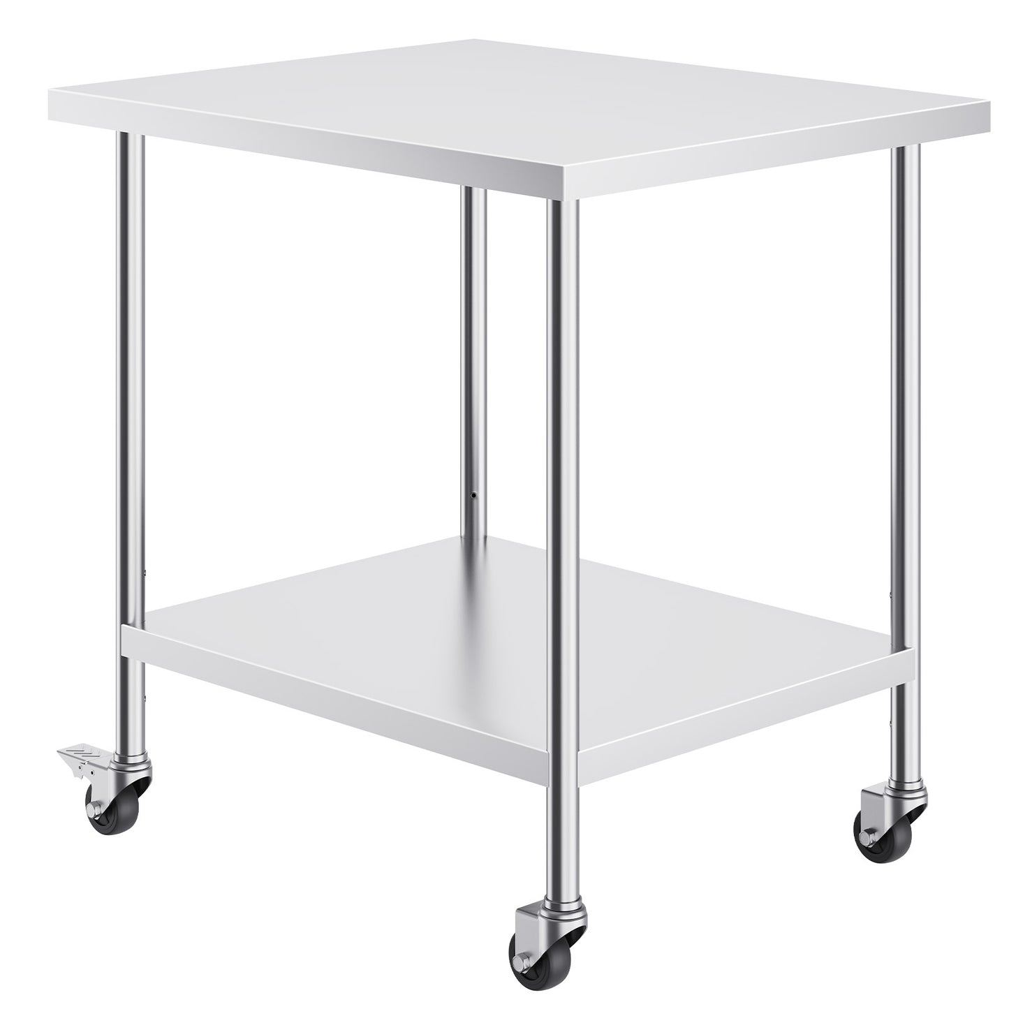 Roestvrijstalen Werktafel – Keukentafel – Werkbank – RVS Tafel – Industrieel Werkblad – 30x46x97 cm – 4 Zwenkwielen Met Rem – 3 Verstelbare Opbergplanken