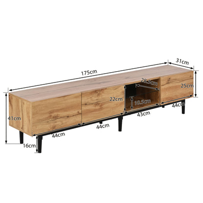 Tv Meubel – TV Kast – TV Dressoir – Media Meubel – Tv Stand – Modern Minimalistisch – Rotan Frame – 4 Deuren – Zwarte Metalen Poten – Eenvoudige Montage – Ruime Opbergruimte