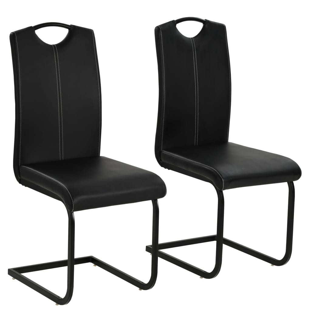 Eetkamerstoelen – Stoel – Dinersstoel – Keukenstoel – Zwarte Stoelen Set van 2 – Kunstleer Met Schuimvulling – Stalen Frame