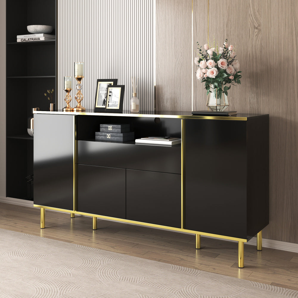Dressoir – Sideboard – Opbergkast – Ladekast – Buffetkast – Modern Minimalistisch Design – Zwart Met Gouden Accenten – Ruimtebesparend Verticaal – Stevige Constructie Zonder Elektriciteit
