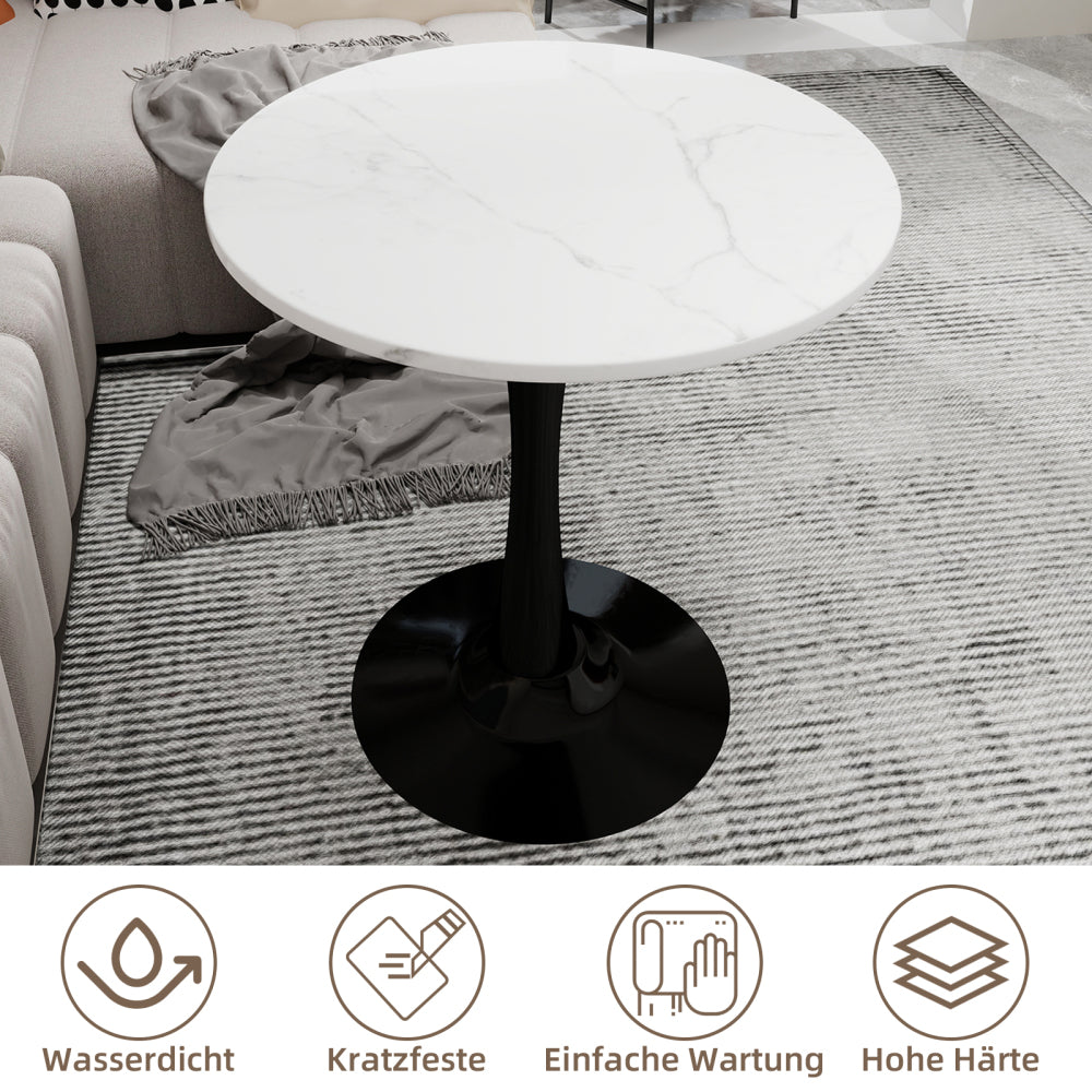 Modern Round Marble Top Coffee Table with White Base - Marble & Metal Dining Table Suitable for 2-4 People, Easy Assembly, Space-Saving Design for Small Apartments,, Office - Durable Contemporary Furniture