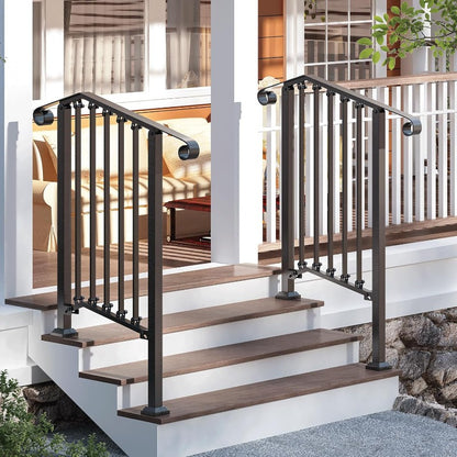 Buitenhandgreep – Buitenleuning – Trapleuning – Handrail – Stabiliteitshandgreep – Smeedijzer Zwart – Weerbestendig Poedercoating – 52,98x93,98 cm – Voor Beton En Hout