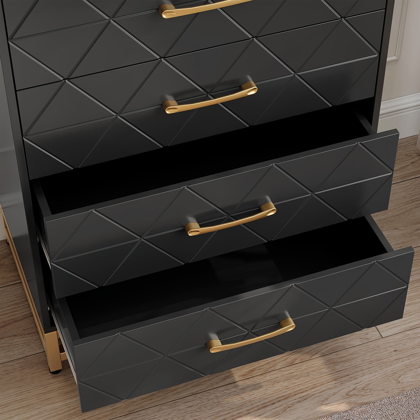 Ladekast – Nachtkastje – Kledingkast – Opbergkast – Kast Zwart – 4 Lades – Massief Hout & Metaal – Compact Hoogte Minder Dan 68,5 cm