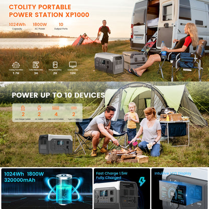 Draagbare Power Station – Solar Generator – Camping Accu – Noodstroomvoorziening – Outdoor Energiebox – 1800W Output met 3600W Piek – 1024Wh LiFePO4 Accu met UPS Functie