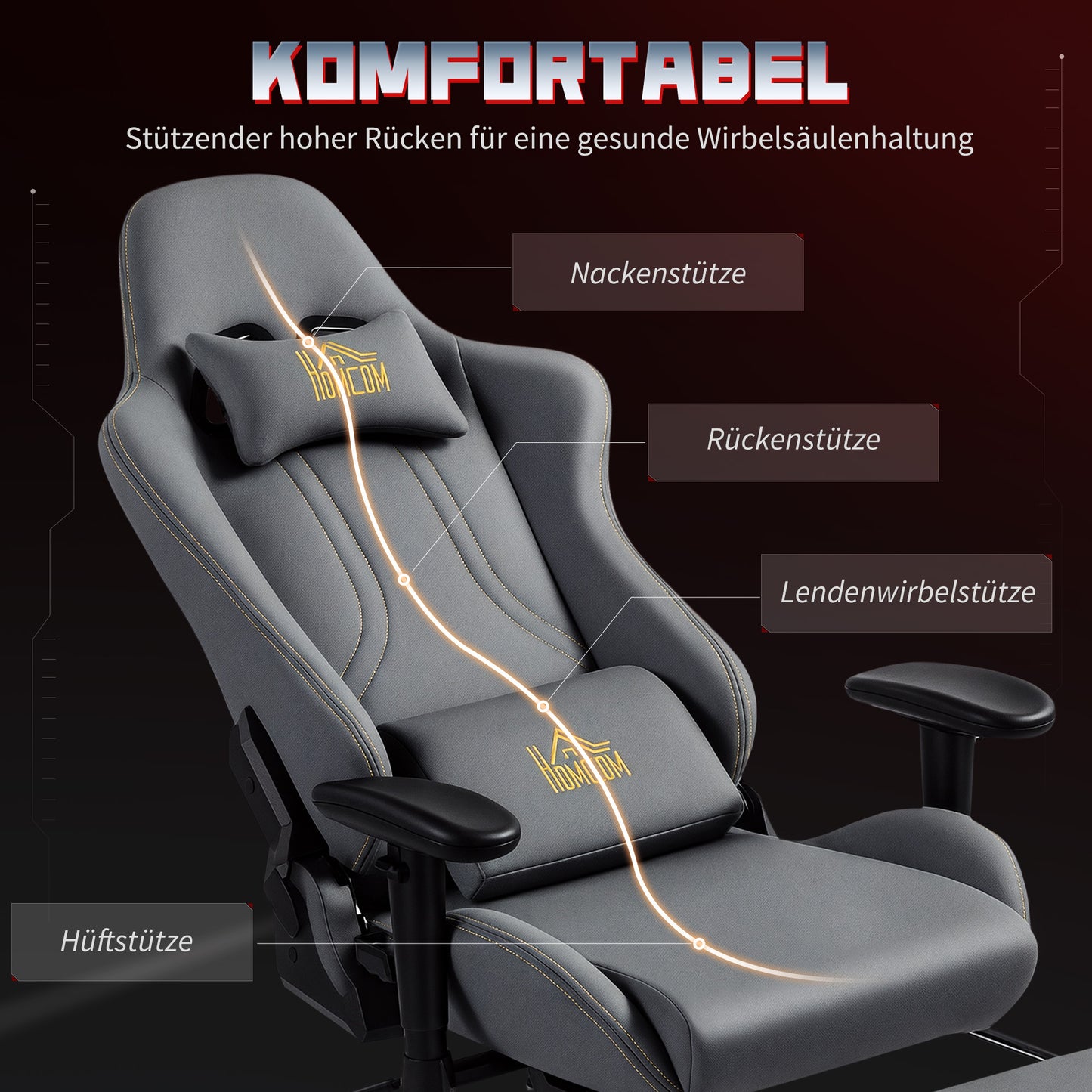 Gamingstoel – Gamestoel – Bureaustoel – Gaming Chair – Ergonomische Stoel – 3D Verstelbare Armleuningen – Verstelbare Lendensteun – 360° Draaibaar – Donkergrijs