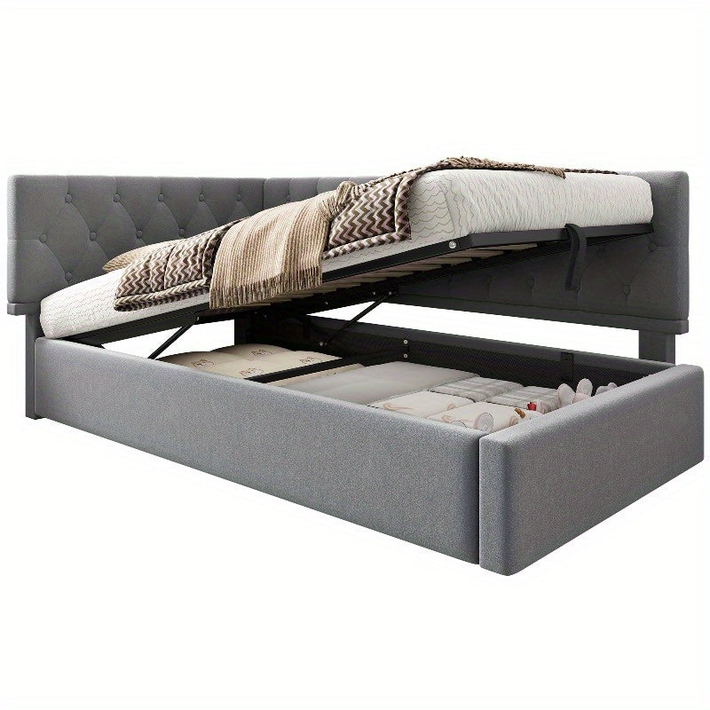 Bedbank – Slaapbank – Sofa Bed – Daybed – Bedbankje – Fluwelen Bekleding – Hydraulisch Opbergvak – Lattenbodem – 90x200 cm – Compact & Multifunctioneel