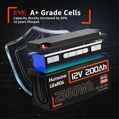 LiFePO4 Accu – Lithium Batterij – Energie Accu – Solar Accu – 12V - 200Ah - Camper Accu – Hoge Capaciteit 2560Wh – Ingebouwd 200A BMS