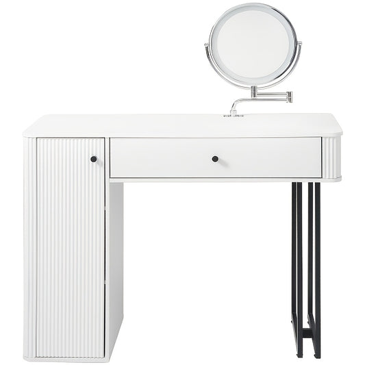 1 Large Drawer Organizer Vanity Table with Large Mirror | 1 Door, Tabletop, Makeup Mirror, Gifts for Women, New Year'S Gifts, Compact Wooden Vanity with Drawer Organizer, Birthday Gift for Women, White