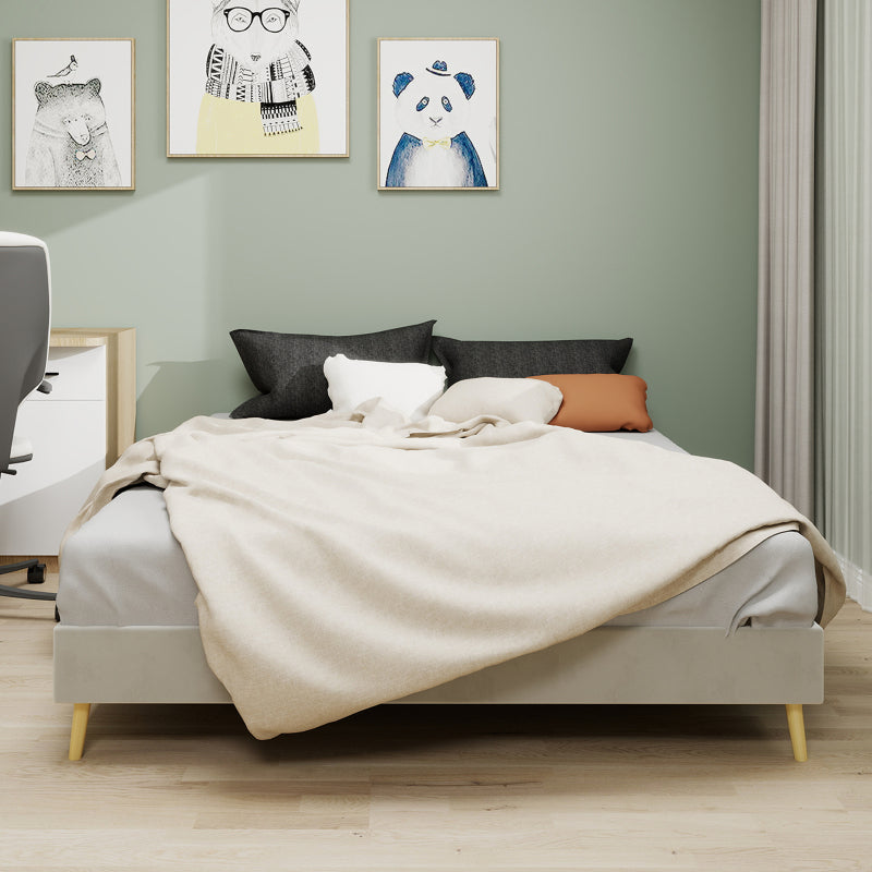 Bedframe – Bed – Tweepersoonsbed – Platformbed – Slaapbank – Gestoffeerd – 160x200 cm – Beige Velvet – Stabiel Metalen Frame – Eenvoudige Montage