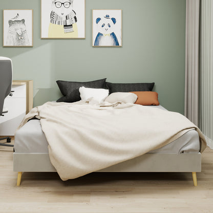 Bedframe – Bed – Tweepersoonsbed – Platformbed – Slaapbank – Gestoffeerd – 160x200 cm – Beige Velvet – Stabiel Metalen Frame – Eenvoudige Montage