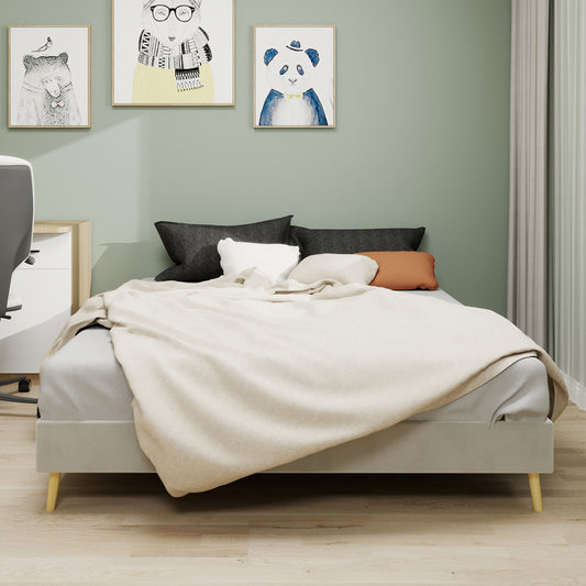 Bedframe – Bed – Tweepersoonsbed – Platformbed – Slaapbank – Gestoffeerd – 160x200 cm – Beige Velvet – Stabiel Metalen Frame – Eenvoudige Montage