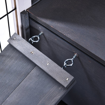 Konijnenhok – Konijnenkooi – Knaagdierverblijf – Buitenhok – Konijnenren – Twee-hoog Design – Wieltjes Met Remmen – Open Dak – Schuiflade – Grijs-Wit Pijnboomhout