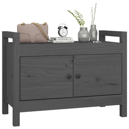 Modern Gray Solid Pine Wood Half Bench with Storage - 80x40x60cm, Perfect for Entryway or Living Room, Dual-Function Shoe Rack & Organizer Stool, Shoe Storage Bench