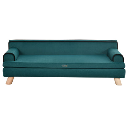 Dierenbank – Huisdieren Sofa – Kattenbank – Hondenbed – Dieren Sofa – Scandinavisch Design – Zacht Kussen – Afneembare Wasbare Hoes – Houten Frame – 100x62x32 cm – Eendblauw