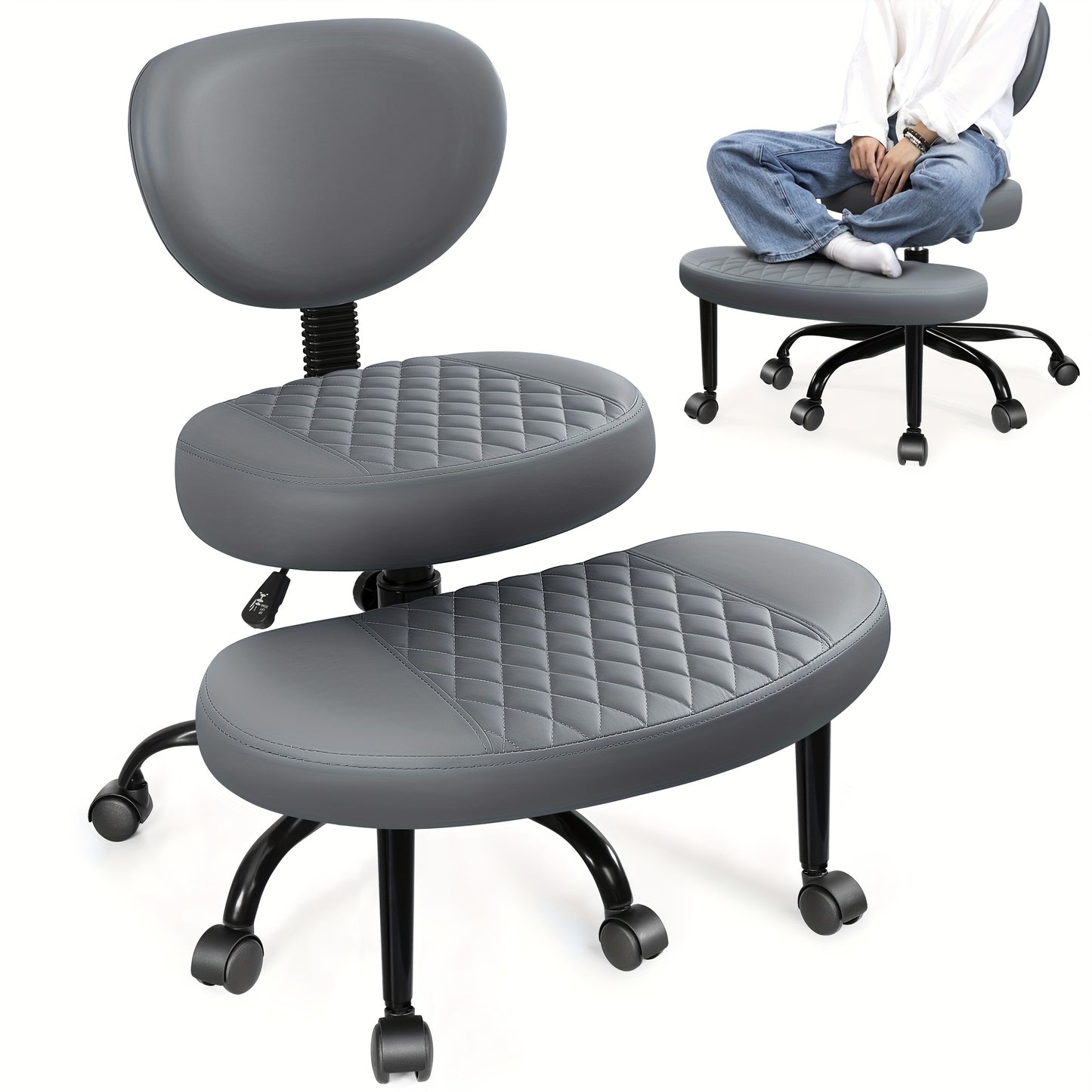 Ergonomische Knielstoel – Knielager – Meditatiestoel – Bureaustoel – Zithulp – Kunstleren Bekleding – 360° Draaibaar – Verstelbare Hoogte – Donkergrijs
