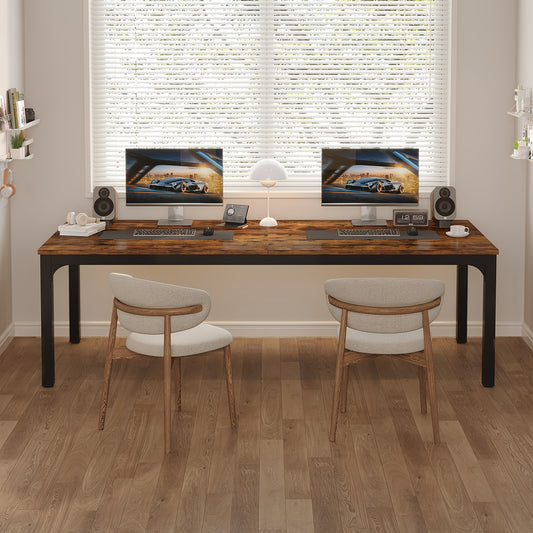 Vergadertafel – Bureautafel – Seminarietafel – Conferentietafel – Kantoortafel – Rustiek bruin MDF – 198x70 cm – Krasbestendig met Stabiel Metalen Onderstel