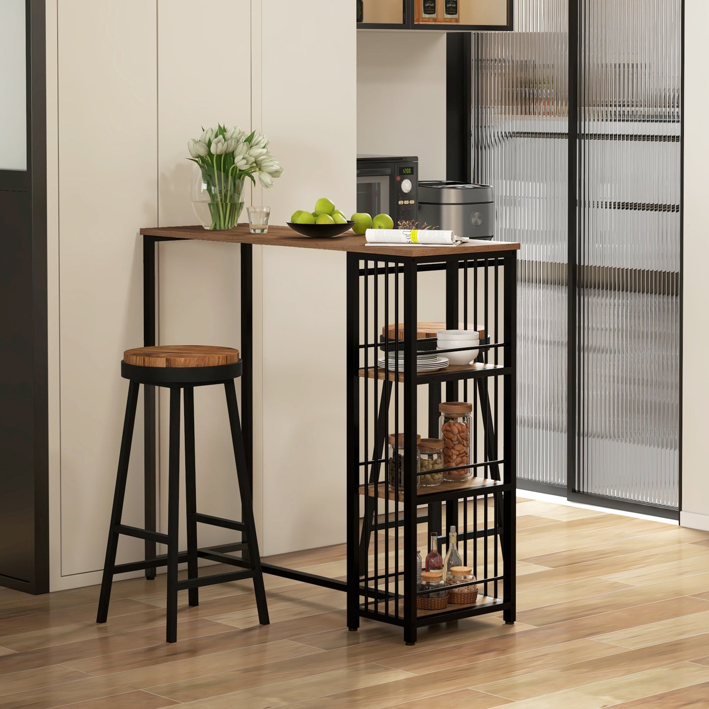 Bartafel – Sta-tafel – Hoge Tafel – Bistrotafel – Keukentafel – Industrieel Design – 120x40x105 cm – Houtlook Met Stalen Frame