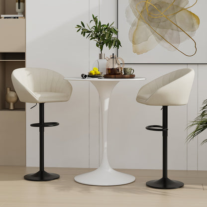 Barstoel – Barkruk – Barstoel Kruk – Barstoelen – Keukenstoel – Set Van 2 – Linnen Stof – Draaibaar Met Voetsteun – Verstelbare Hoogte – Beige
