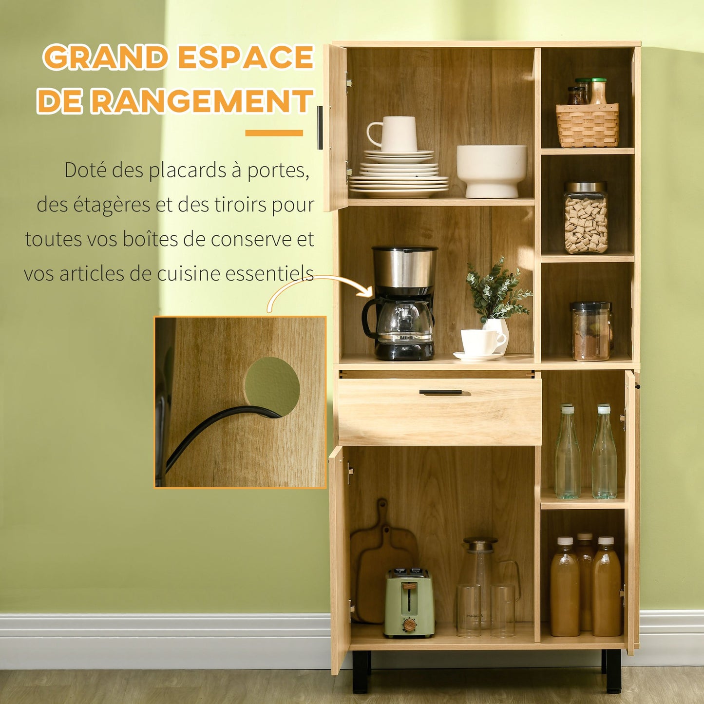 Keukenbuffet – Keukenkast – Opbergkast – Sideboard – Keukenmeubel – Natuurlijk Hout – Anti-omval Systeem – Kabeldoorvoer