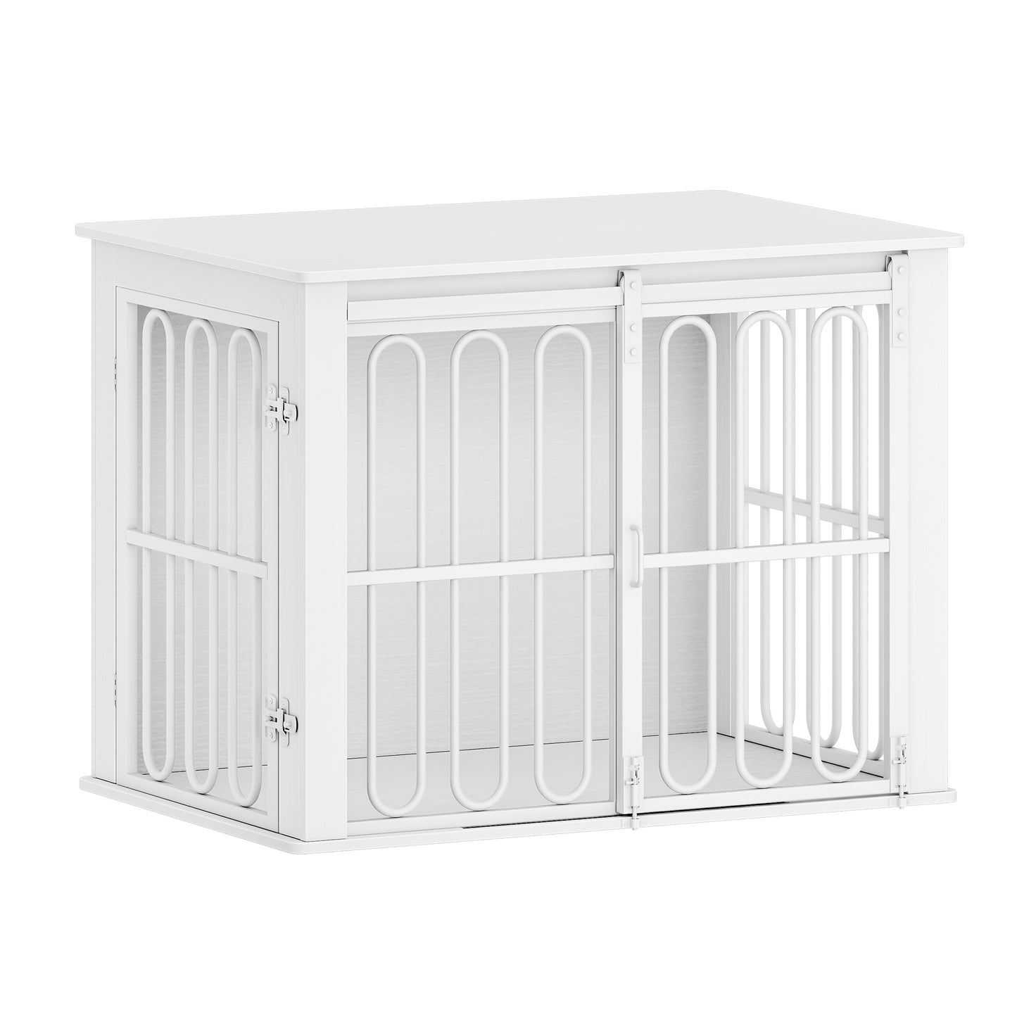 Hondenbench – Hondenhok – Hondenkooi – Hondenbench Hout – Huisdier Bench – Dubbel Deursysteem – Stevig Houten Design – Zijtafeltje 55x81x62 cm – Bruin/Wit